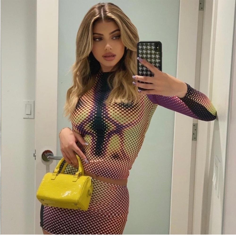 Multicolor Mesh Long Sleeve Top - Fitted Style